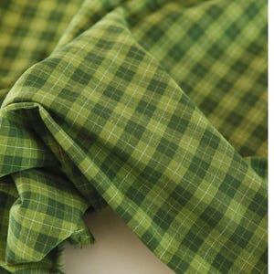 Retro Green Plaid Fabric: Yarn-Dyed Cotton Linen Blend, 145cm Wide