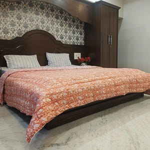 Jaipuri Razai Hand Block Print Quilt, Ultra Warm Blanket, Block Print Quilt Printed Reversible Cotton Razai Handmade Floral Quilt,