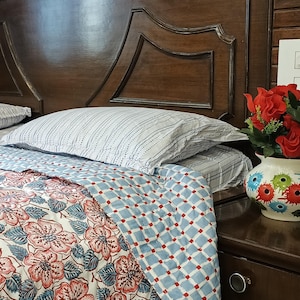 Indian Cotton Hand Block Printed Quilt, Blanket Bedspread Jaipuri Razai Bedspread Comforter, Cotton Winter Warm Razai Coverlet Quilt Blanket