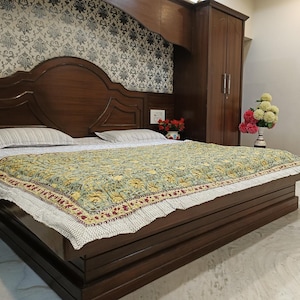 Indian Cotton Hand Block Printed Quilt, Blanket Bedspread Jaipuri Razai Bedspread Comforter, Cotton Winter Warm Razai Coverlet Quilt Blanket