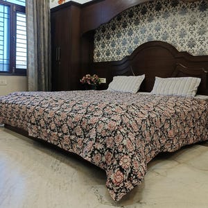 Indian Cotton Hand Block Printed Quilt, Blanket Bedspread Jaipuri Razai Bedspread Comforter, Cotton Winter Warm Razai Coverlet Quilt Blanket