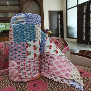 Indian Cotton Hand Block Printed Quilt, Blanket Bedspread, Jaipuri Razai , Bedspread Comforter, Block Print Quilt Printed Reversible Razai