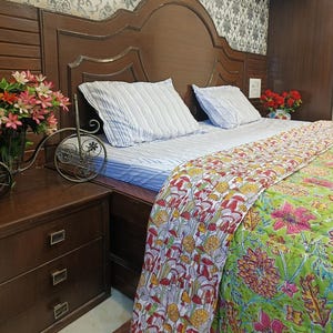 Traditional Handmade Cotton Razai, Hand Block Print Quilt, Coverlet Bed Cover Razai, Block Print Quilt Printed Reversible, Soft Summer Quilt