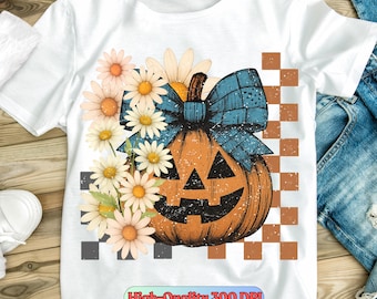 Calabaza de Halloween vintage PNG: Flores de margarita, clipart rústico de otoño (descarga digital)