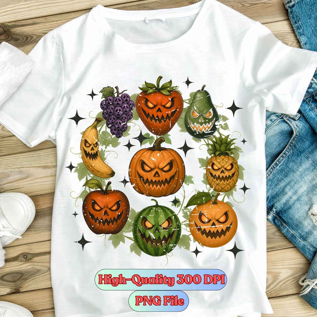 Spooky Halloween Fruit Clipart: Creepy Pumpkin & Friends (PNG Digital ...