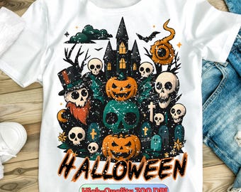 Halloween Skull Pumpkin PNG - Vintage Grunge Jack-O'-Lantern Clipart for T-Shirts, Stickers & Printables - Halloween PNG - Digital Download