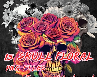 Skull and Floral PNG Bundle: Gothic Sublimation Designs (Digital Download