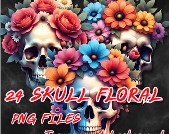 Floral Skull PNG Bundle: Gothic Boho Clipart for T-shirts, Mugs (Digital Download)