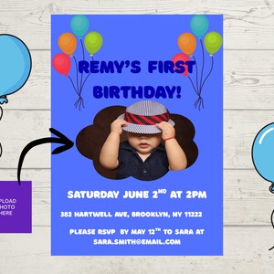 Editable/Custom First Birthday Party Invite! Add your own photo!