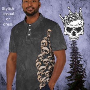 Edgy Skull Polo Shirt, Grunge fashion polo, Skull art clothing, Gothic Fashion, Gift for Holidays, Gift for him, Goth Gift, trendy shirt