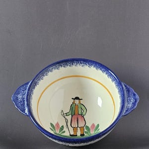 Henriot Quimper Hand Painted Lug Handle Porringer Bowl – Louis – Vintage French Pottery