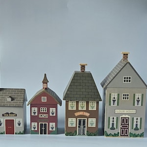 Vintage Wooden House Kitchen Canisters. Flour, Sugar, Tea, Coffee Canisters. Country Village Houses. Country Cottage Decor