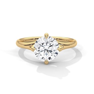 Carat Round Brilliant D VVS2 Lab Grown Diamond Solitaire Ring / Two Tone White Prongs Engagement Ring / Cathedral Diamond Ring / 2CT Round