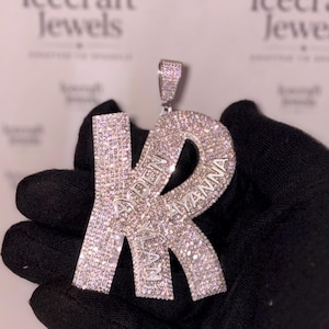 Custom Initial Moissanite Pendant, Iced Out 925 Sterling Silver Necklace