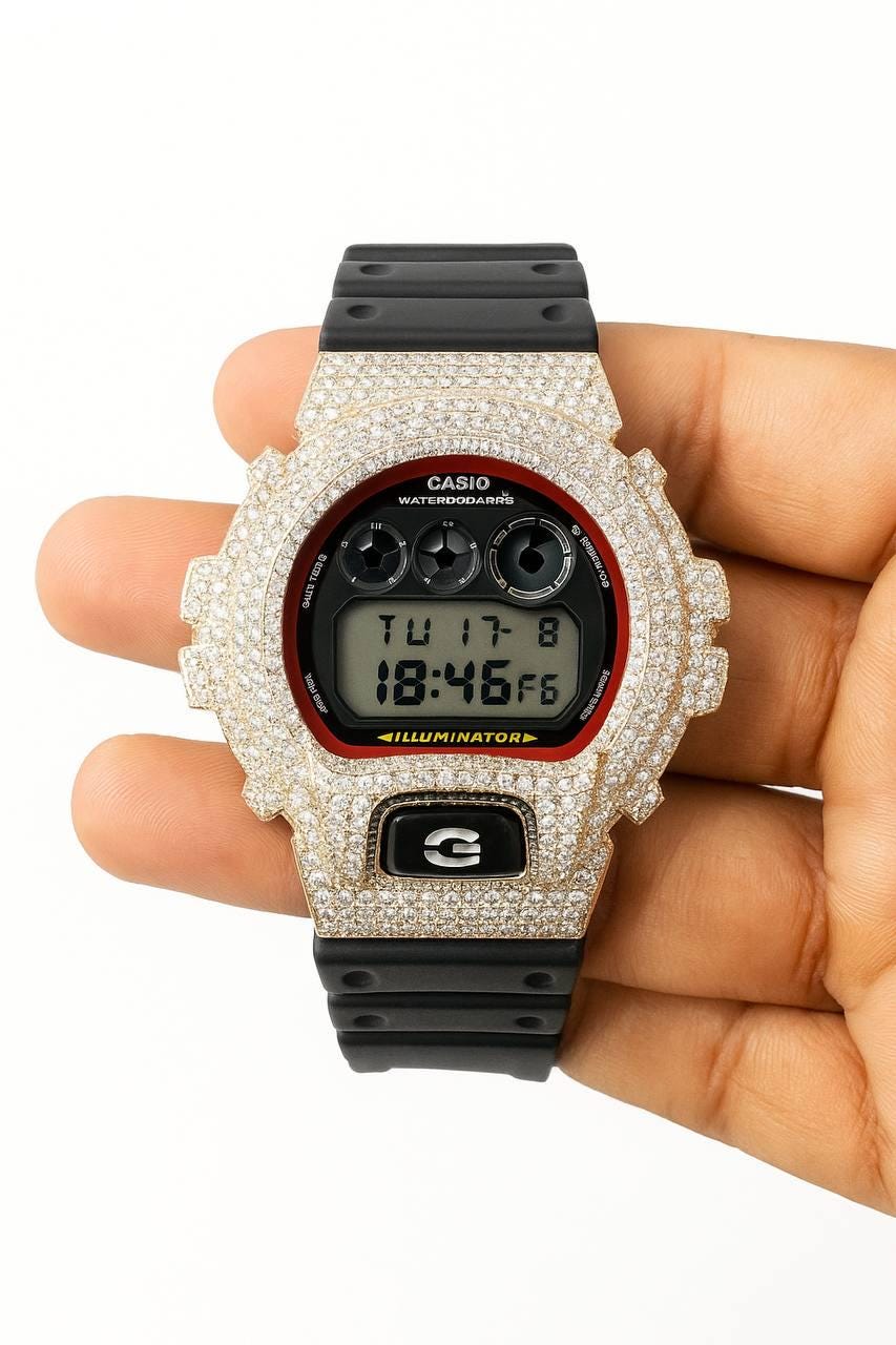 Iced Out Moissanite Watch: Custom DW-6900 Unisex Hip Hop Bustdown