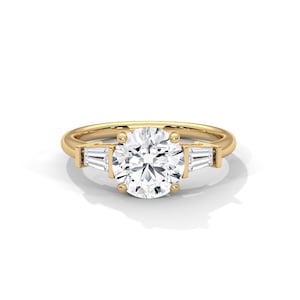 IGI Certified Lab-Grown Diamond Engagement Ring: 14K Gold Baguette Side Stones