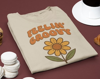 Retro Flower Power T-shirt jaren 70: Feelin' Groovy T-shirt met print