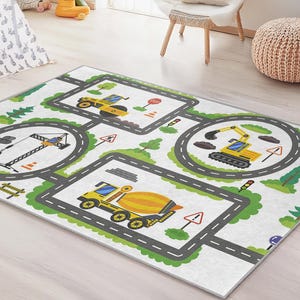 Speeltapijt voor kinderen in de bouwzone, tapijt met wegenkaart voor kinderen, interactieve speelmat voor kinderkamer, rechthoekig kindertapijt