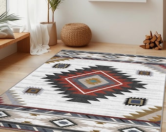 Tapis rectangulaire élégant à motifs géométriques | Décoration d'intérieur bohème moderne | Tapis en coton doux pour le salon