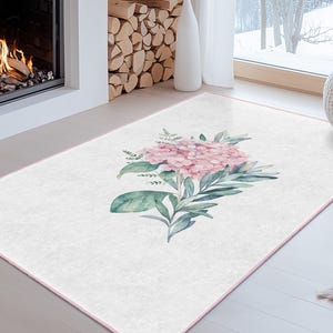 Tapis rectangulaire à fleurs douces, tapis à fleurs roses pour le salon, décoration d'intérieur, tapis de chambre confortable, motif floral élégant