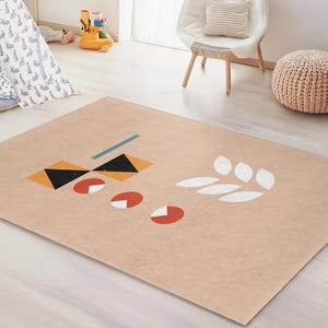 Geometric Pattern Rectangle Kids Rug, Modern Playroom Carpet, Colorful Kids Room Decor, Stylish Nursery Rug, Fun Geometric Mat