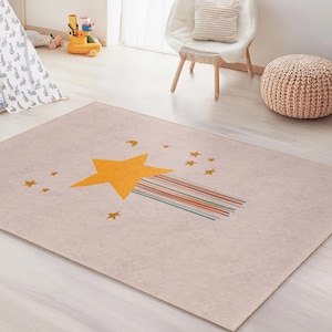 Starry Night Rectangular Kids Rug, Colorful Star Decor Rug, Playroom Carpet, Nursery Area Rug, Dreamy Kids Room Decor