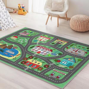 Lernspielteppich, Kinderspielteppich mit Bunten Stadtplan, Rechteckige Spielmatte für Kinderzimmer, Weiches Kinderzimmerdekor