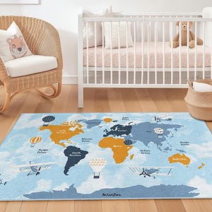 Adventure Map Kinderteppich, Reise-Themen Rechteck Teppich, Weltkarte Spielmatte, Kinderteppich, Weicher Kinderzimmer Dekor