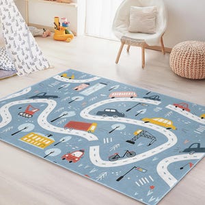 Zachte speelmat voor kinderkamer, kleurrijk wegenkaart tapijt voor kinderen, speels rechthoekig kindertapijt, decoratie kinderkamer