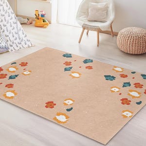 Tapis rectangulaire pour enfants à motif floral, tapis de fleurs colorées pour chambre d&#39;enfant, décoration de chambre d&#39;enfant, tapis de jeu doux pour enfants