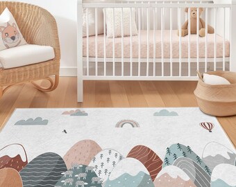 Mountain Landscape Kids Rug, Soft Nursery Playroom Carpet - Etsy