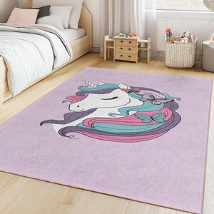 Magical Unicorn Kids Rug, Colorful Unicorn Carpet, Rectangle Rug for Kids Room, Nursery Decor, Playroom Carpet, Unicorn Theme Rug
