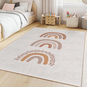 Charming Rainbow Pattern Kids Rectangular Rug, Soft Nursery Carpet, Playroom Decor, Children’s Room Rug, Adorable Kids Rug