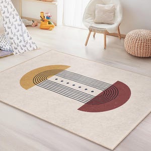 Abstract Geometric Rectangle Kids Rug, Modern Art Area Rug, Stylish Kids Room Decor, Playroom Carpet, Nursery Rug
