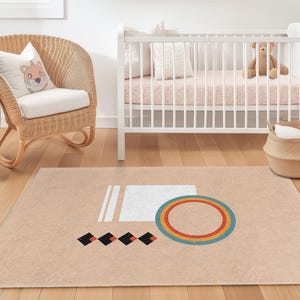 Colorful Geometric Pattern Kids Rug, Rectangle Playroom Carpet, Modern Nursery Rug, Fun Kids Room Decor, Soft Area Rug for Children