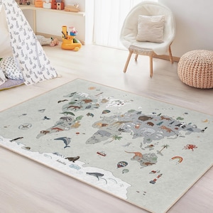 Abenteuer Karte Tier Thema Kinderteppich, Türkei Karte Kinder Teppich, Spielzimmer Dekor, Weicher Rechteckiger Teppich für Kinder, Kinderzimmer Teppich
