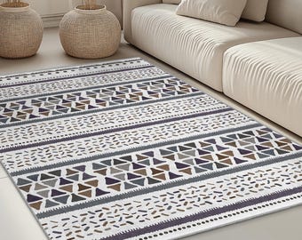 Geometric Patterned Rectangular Washable Rug | Stylish Cotton Carpet for Home Decor | Modern Area Rug | Elegant Living Room Mat
