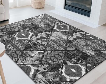 Black and White Geometric Area Rug: Modern Diamond Pattern Carpet