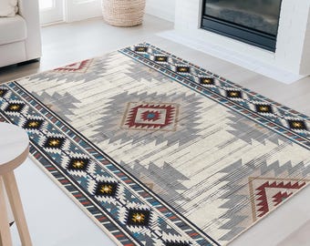 Geometric Patterned Rectangle Area Rug | Modern Bohemian Living Room Carpet | Soft Washable Floor Mat | Stylish Home Decor