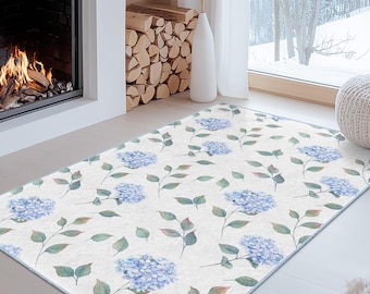 Blue Hydrangea Floral Area Rug, Elegant Home Decor