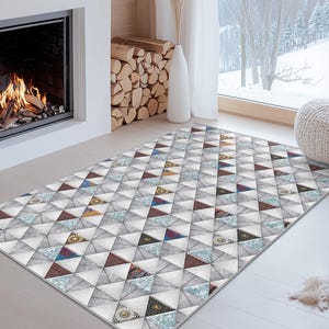 Geometric Triangle Pattern Area Rug, Rectangular Kids Room Carpet, Modern Decor for Nursery, Playroom, and Living Room