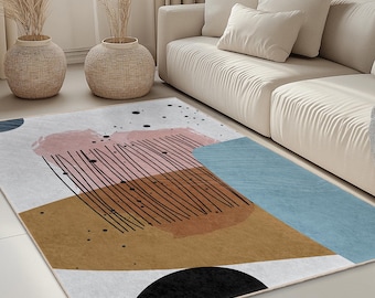 Trendy Design for Any Space | Abstract Geometric Pattern Rectangular Living Room Rug | Modern Soft Area Carpet | Stylish Home Decor