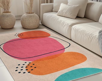 Abstract Geometric Rectangle Area Rug | Modern Living Room Carpet | Easy Clean Soft Mat | Chic Home Decor