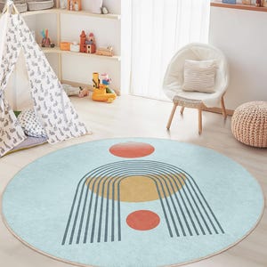 Geometric Shapes Round Kids Rug, Colorful Circle Play Mat, Soft Nursery Rug, Toddler Room Carpet, Baby Room Decor