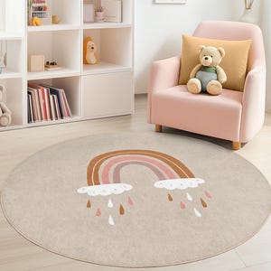 Rainbow Design Round Kids Rug, Soft Pastel Rainbow Carpet, Nursery Decor, Playroom Rug, Kids Room Accessories