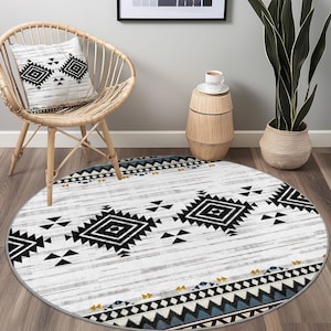 Geometric Bohemian Round Area Rug, Modern Circle Carpet, Tribal Pattern Floor Mat, Soft Living Room Decor, Home Accent Rug