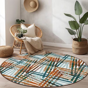 Abstract Round Area Rug, Colorful Geometric Circle Rug, Modern Home Decor, Living Room Carpet, Bohemian Round Mat