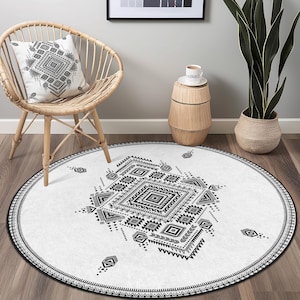 Elegant Geometric Round Area Rug, Modern Round Carpet for Living Room, Bohemian Style Round Floor Mat, Decorative Round Rug