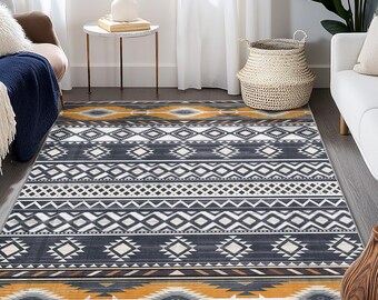 Carpette rectangulaire à motifs géométriques | Tapis moderne bohème chic pour le salon | Tapis de sol décoratif élégant