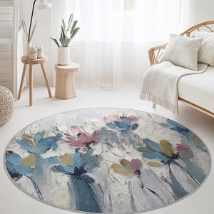 Floral Bliss Round Area Rug, Elegant Flower Design Carpet, Soft Round Rug for Living Room, Bedroom, and Nursery Decor